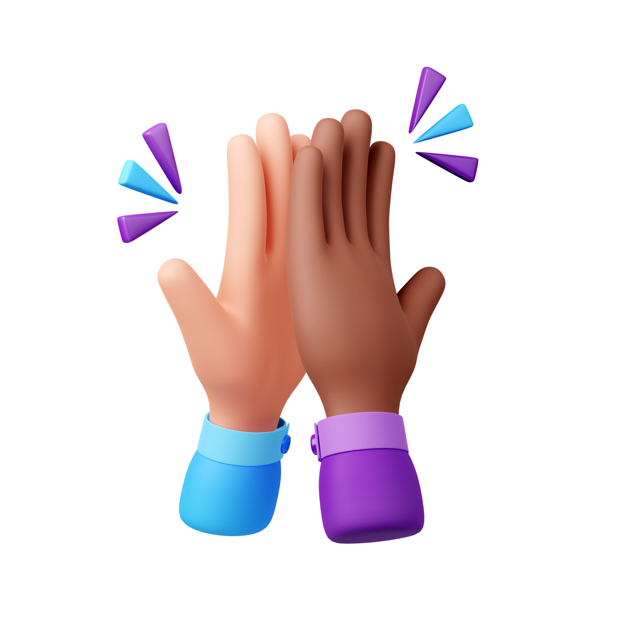 3D render black and white hands clapping with sound effect illustration isolated on white background. Applausing palms side view. Audience greeting, appreciation and congratulation on success gesture